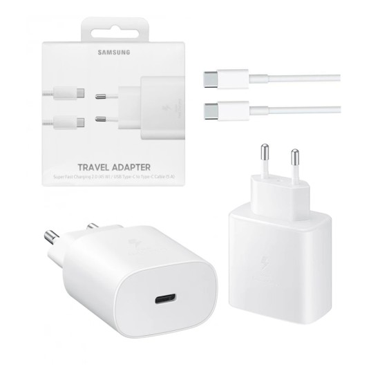 Carregador Rápido Samsung EP-TA845XBEGCN USB-C com Cabo Tipo C para Tipo C 45W 5A Branco